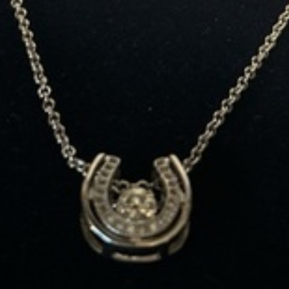 Montana West Silver Horseshoe Pendant Necklace with Rhinestone Center